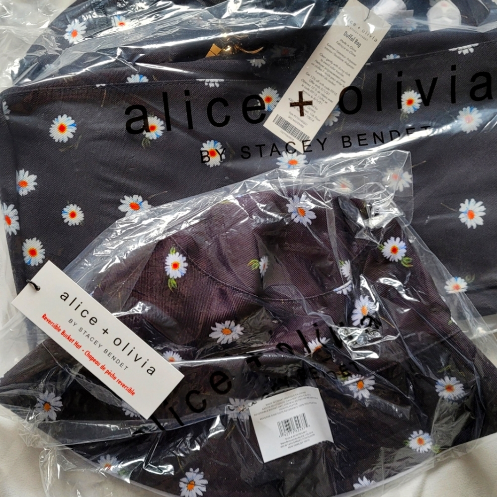 Brand new Alice & Olivia tote bag AND reversible bucket hat